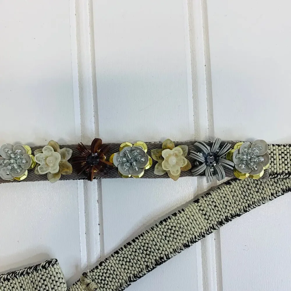 Beaded Flowers Stretch Belt Narrow Boho Shabby Chic Cottage